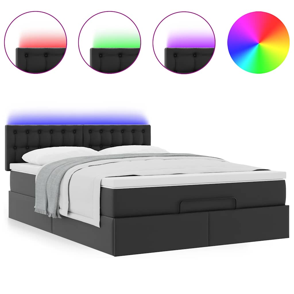 Bed poef met matrassen en LED's 140x200cm kunstleer zwart is nu te koop bij PeponiXL, paradijselijk wonen!