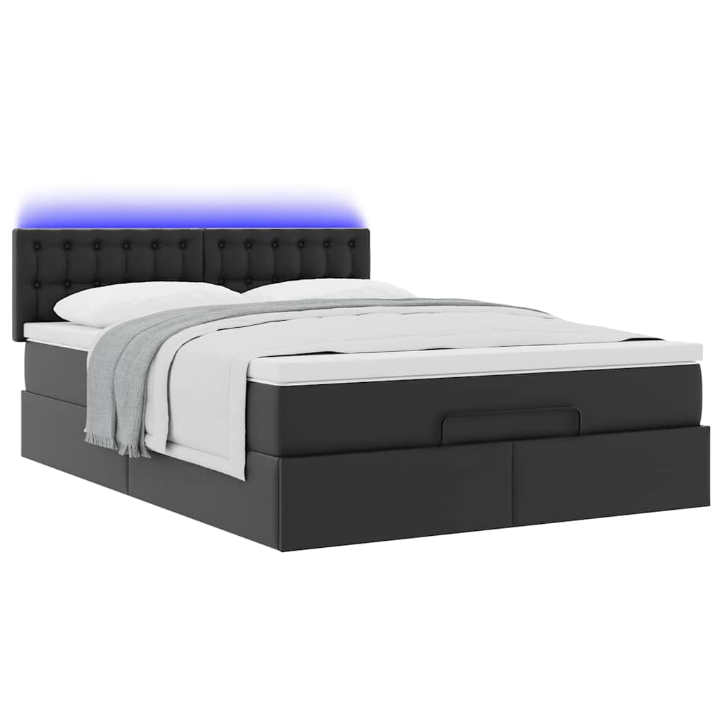 Bed poef met matrassen en LED's 140x200cm kunstleer zwart is nu te koop bij PeponiXL, paradijselijk wonen!