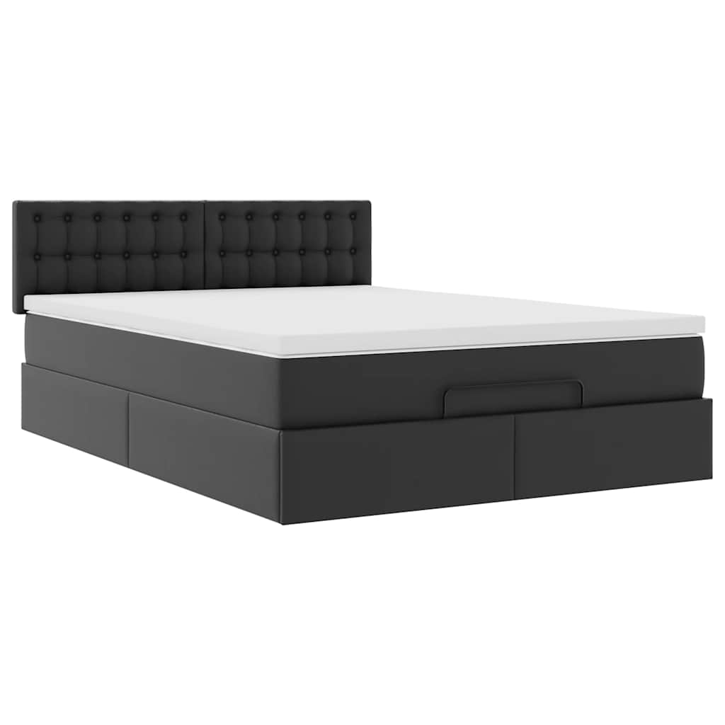 Bed poef met matrassen en LED's 140x200cm kunstleer zwart is nu te koop bij PeponiXL, paradijselijk wonen!