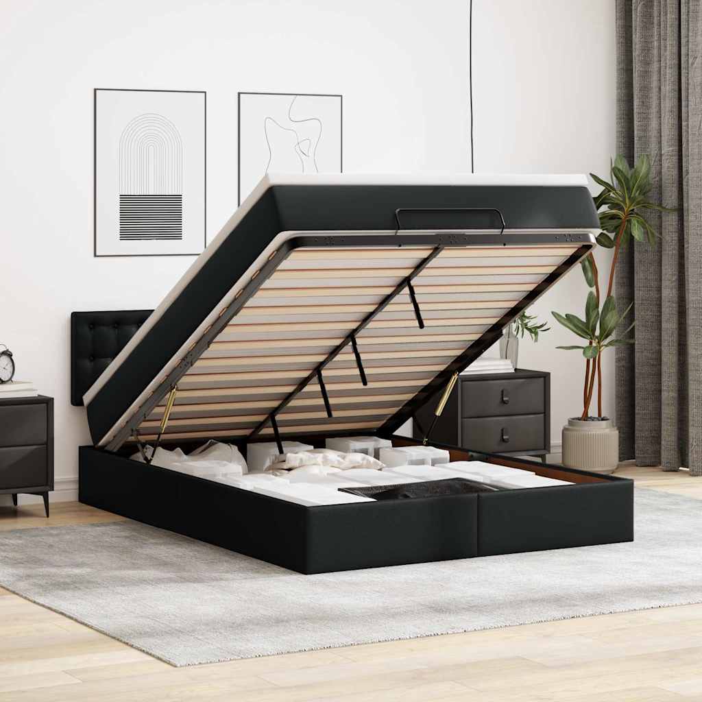 Bed poef met matrassen en LED's 140x200cm kunstleer zwart is nu te koop bij PeponiXL, paradijselijk wonen!