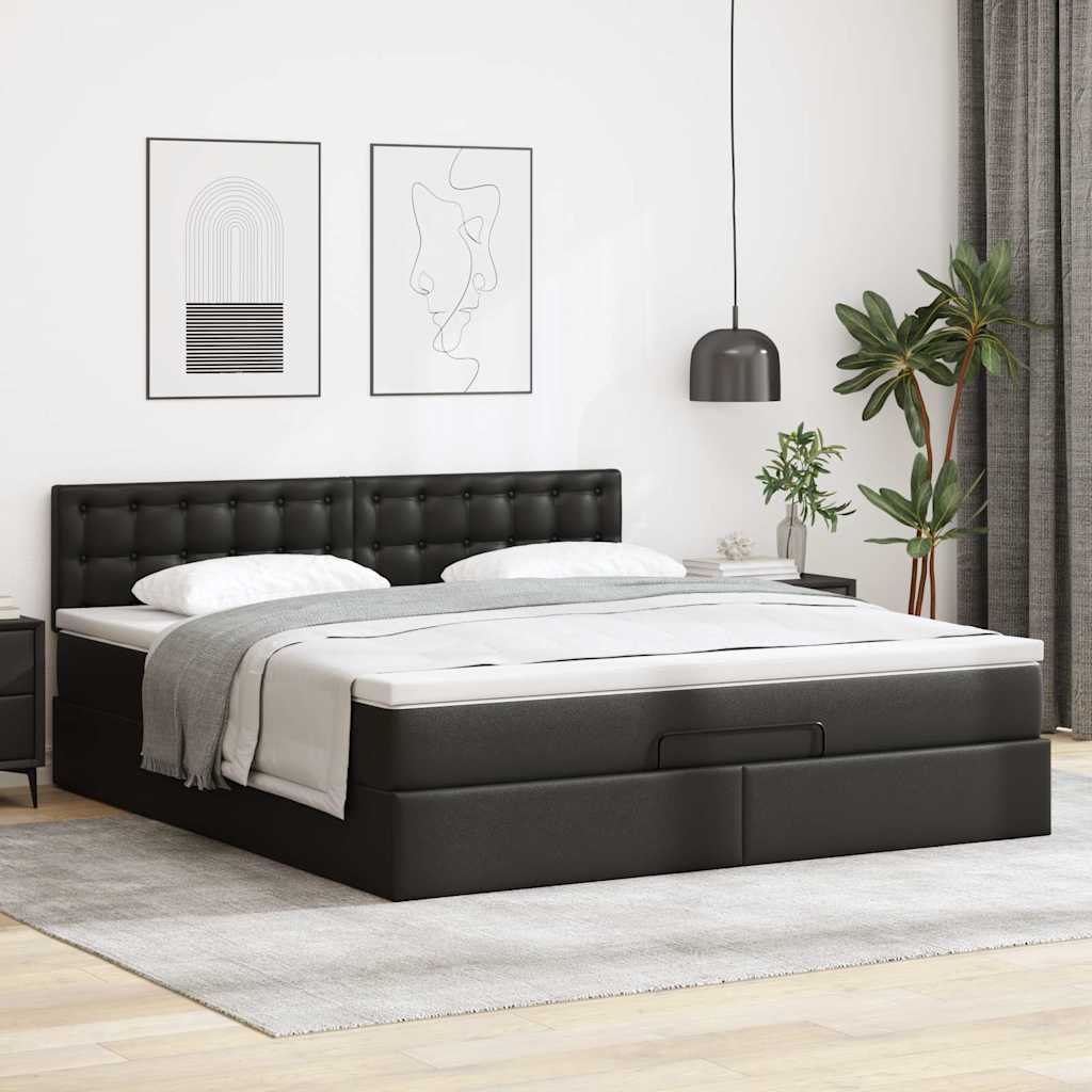 Bed poef met matrassen en LED's 160x200cm kunstleer zwart is nu te koop bij PeponiXL, paradijselijk wonen!