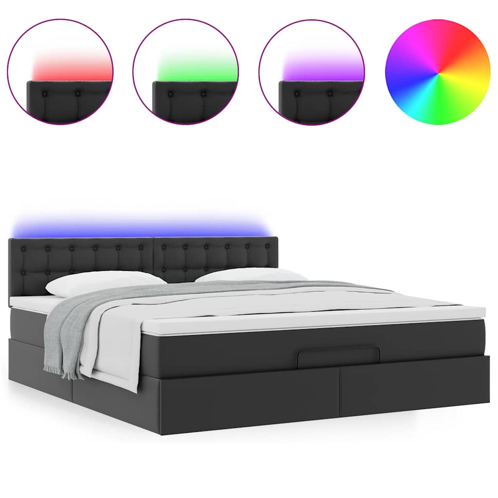 Bed poef met matrassen en LED's 160x200cm kunstleer zwart is nu te koop bij PeponiXL, paradijselijk wonen!