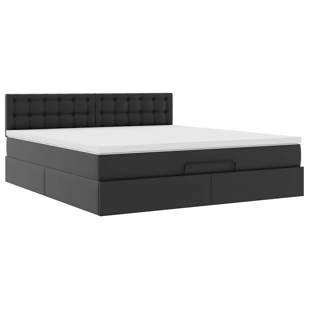 Bed poef met matrassen en LED's 160x200cm kunstleer zwart is nu te koop bij PeponiXL, paradijselijk wonen!
