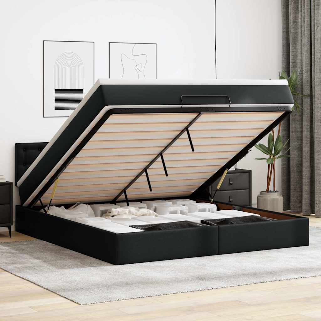 Bed poef met matrassen en LED's 160x200cm kunstleer zwart is nu te koop bij PeponiXL, paradijselijk wonen!