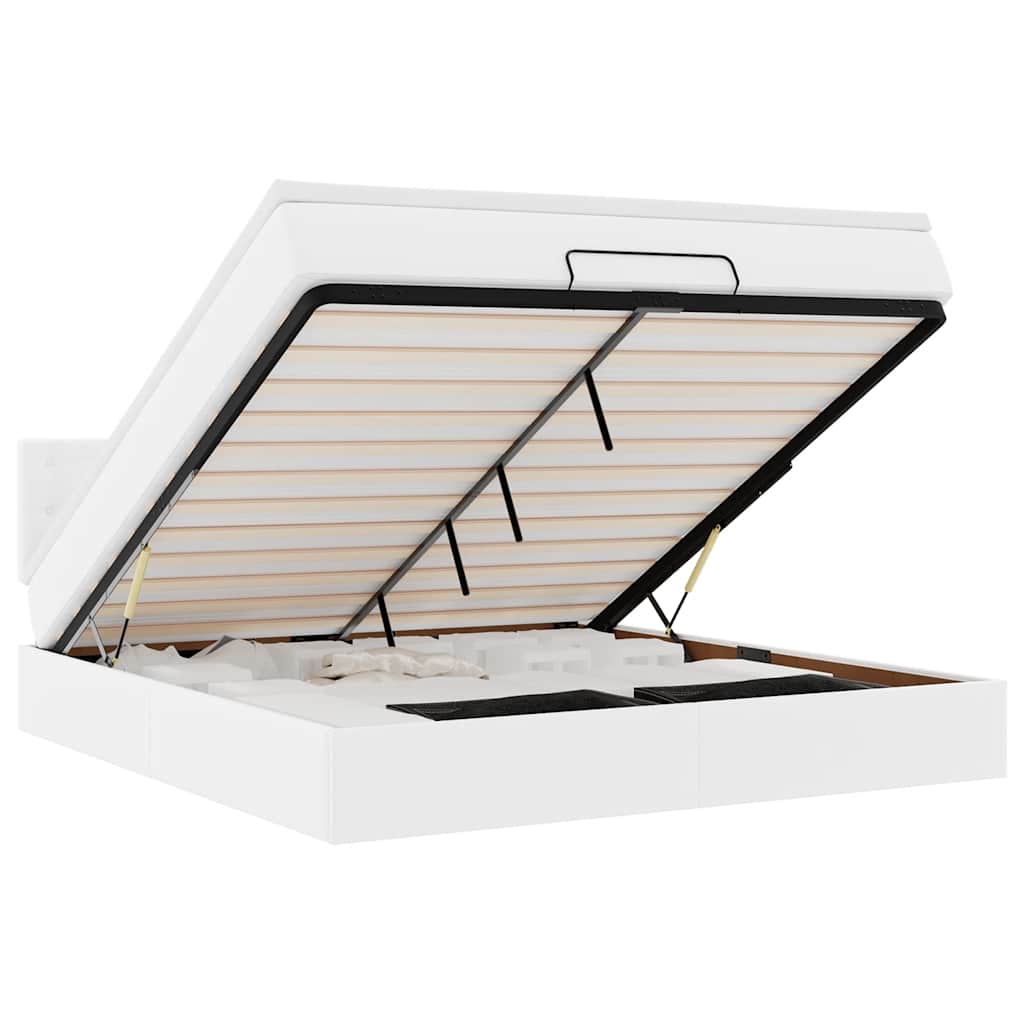 Bed poef met matrassen en LED's 160x200cm kunstleer zuiver wit is nu te koop bij PeponiXL, paradijselijk wonen!