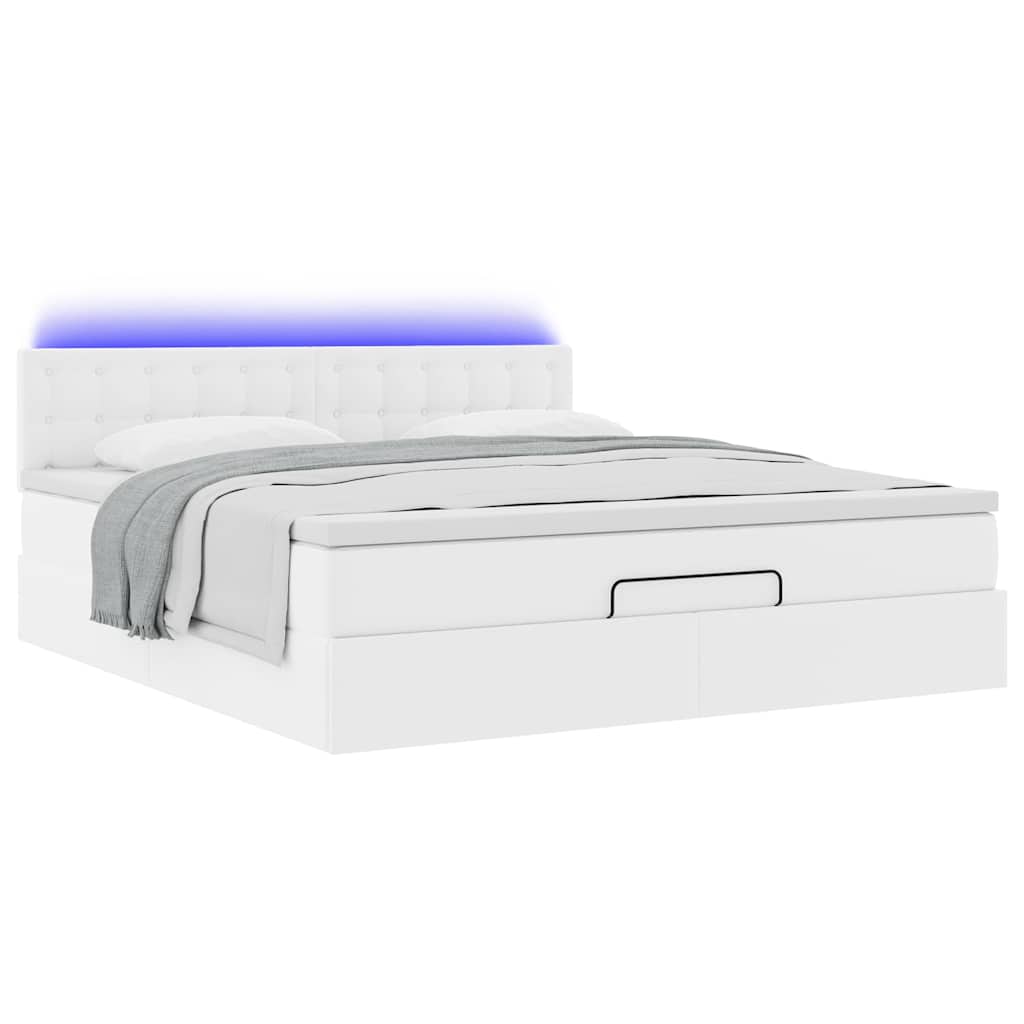 Bed poef met matrassen en LED's 160x200cm kunstleer zuiver wit is nu te koop bij PeponiXL, paradijselijk wonen!