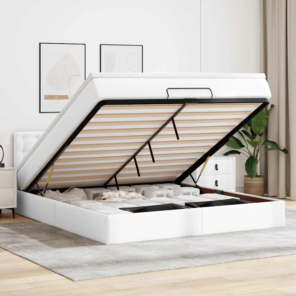 Bed poef met matrassen en LED's 160x200cm kunstleer zuiver wit is nu te koop bij PeponiXL, paradijselijk wonen!