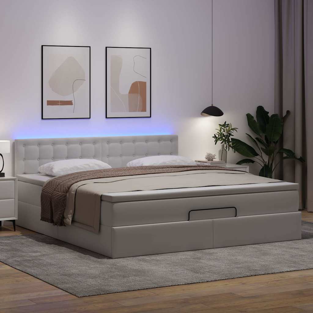 Bed poef met matrassen en LED's 180x200cm kunstleer zuiver wit is nu te koop bij PeponiXL, paradijselijk wonen!