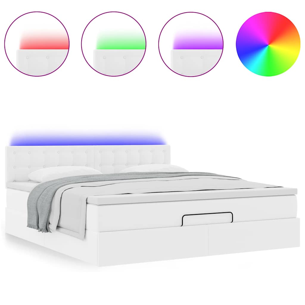 Bed poef met matrassen en LED's 180x200cm kunstleer zuiver wit is nu te koop bij PeponiXL, paradijselijk wonen!