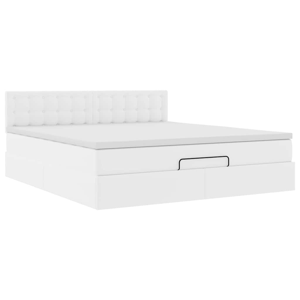 Bed poef met matrassen en LED's 180x200cm kunstleer zuiver wit is nu te koop bij PeponiXL, paradijselijk wonen!