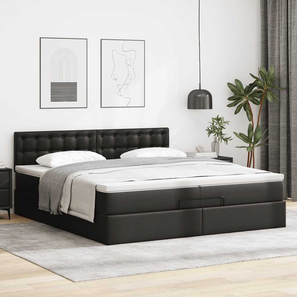Ottoman bed met matrassen en LED's 200x200cm kunstleer zwart is nu te koop bij PeponiXL, paradijselijk wonen!