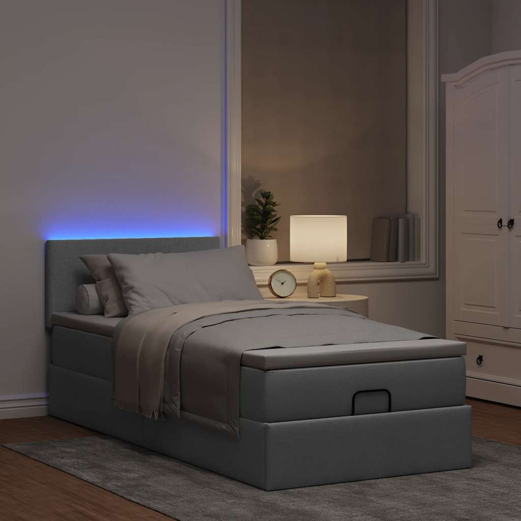 Bed poef met matras en LED's stof 80x200 cm lichtgrijs is nu te koop bij PeponiXL, paradijselijk wonen!