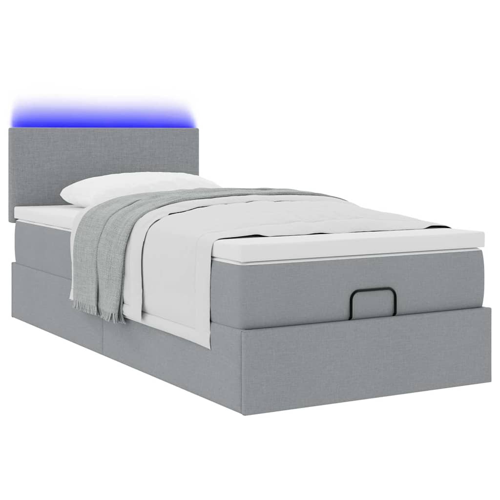 Bed poef met matras en LED's stof 80x200 cm lichtgrijs is nu te koop bij PeponiXL, paradijselijk wonen!
