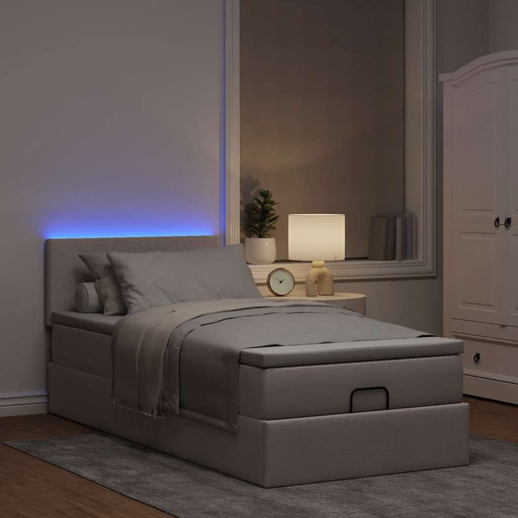 Ottoman bed met matras en LED's 80x200cm stof taupe is nu te koop bij PeponiXL, paradijselijk wonen!