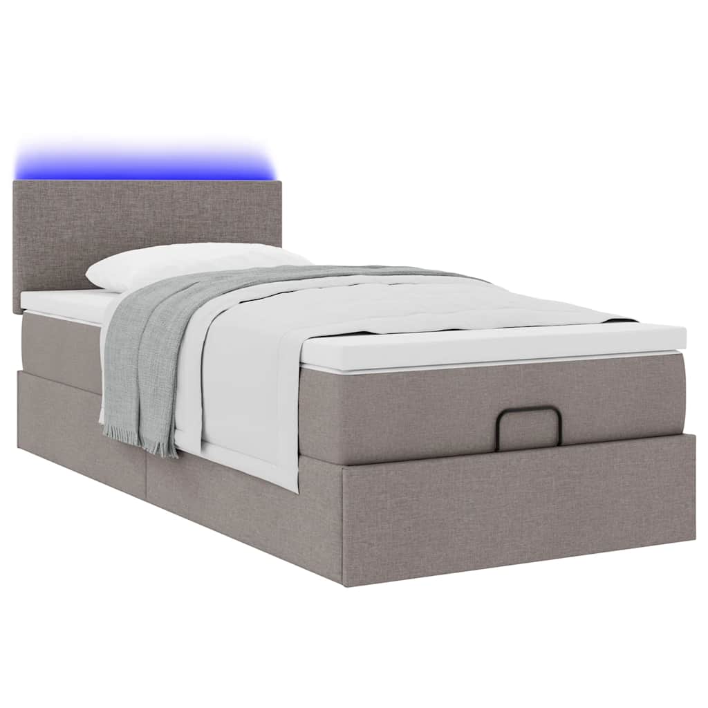Ottoman bed met matras en LED's 80x200cm stof taupe is nu te koop bij PeponiXL, paradijselijk wonen!