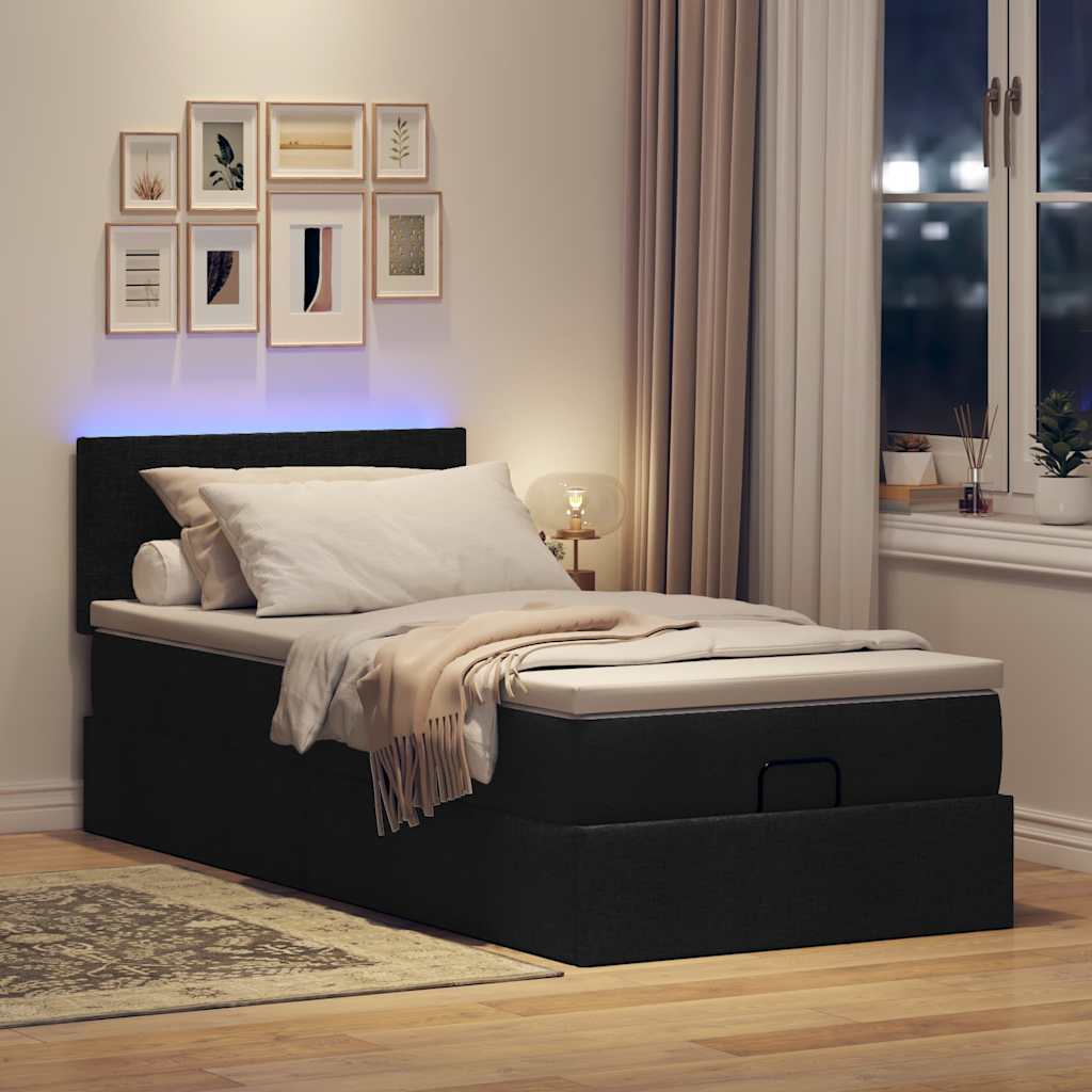 Ottoman bed met matras en LED's 90x190cm stof zwart is nu te koop bij PeponiXL, paradijselijk wonen!