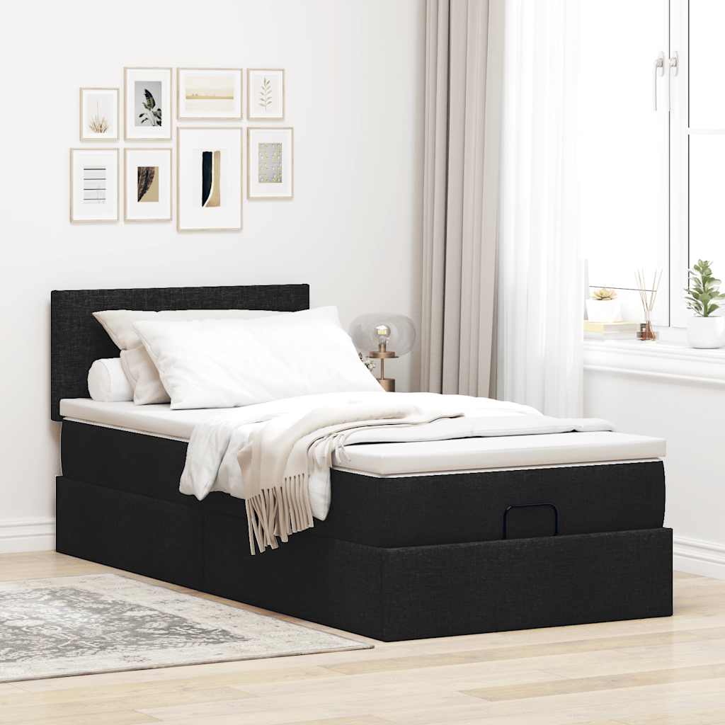 Ottoman bed met matras en LED's 90x190cm stof zwart is nu te koop bij PeponiXL, paradijselijk wonen!