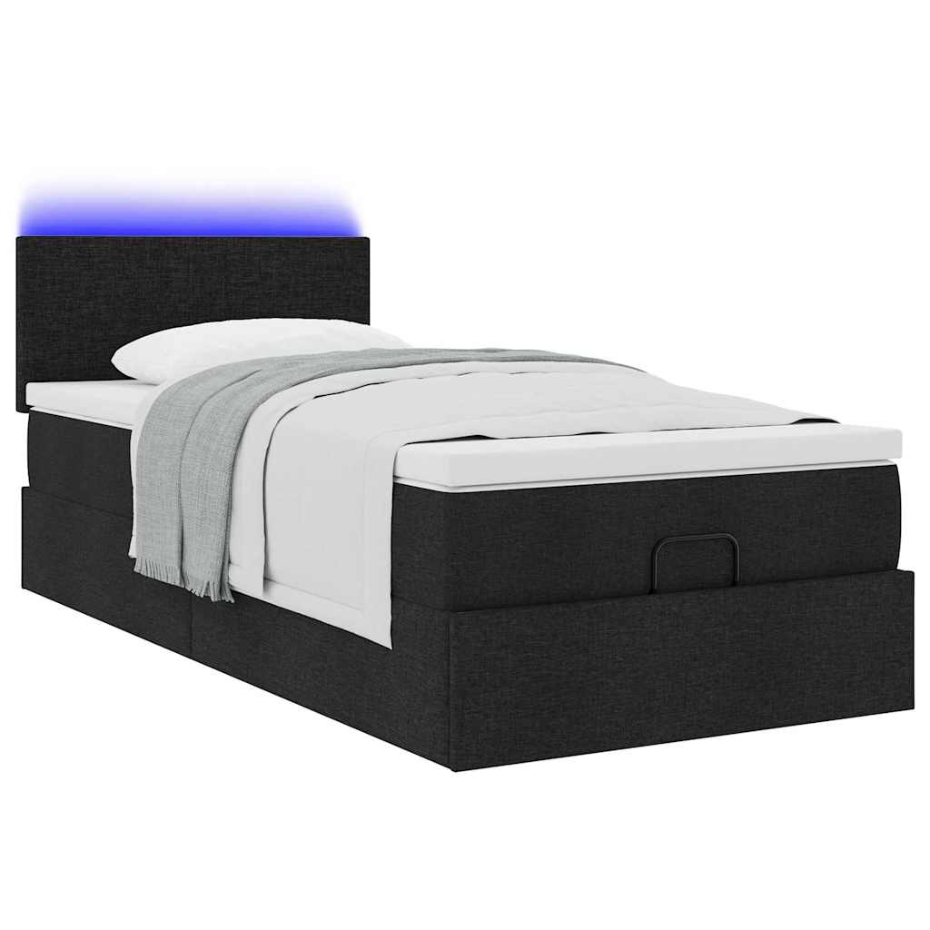 Ottoman bed met matras en LED's 90x190cm stof zwart is nu te koop bij PeponiXL, paradijselijk wonen!