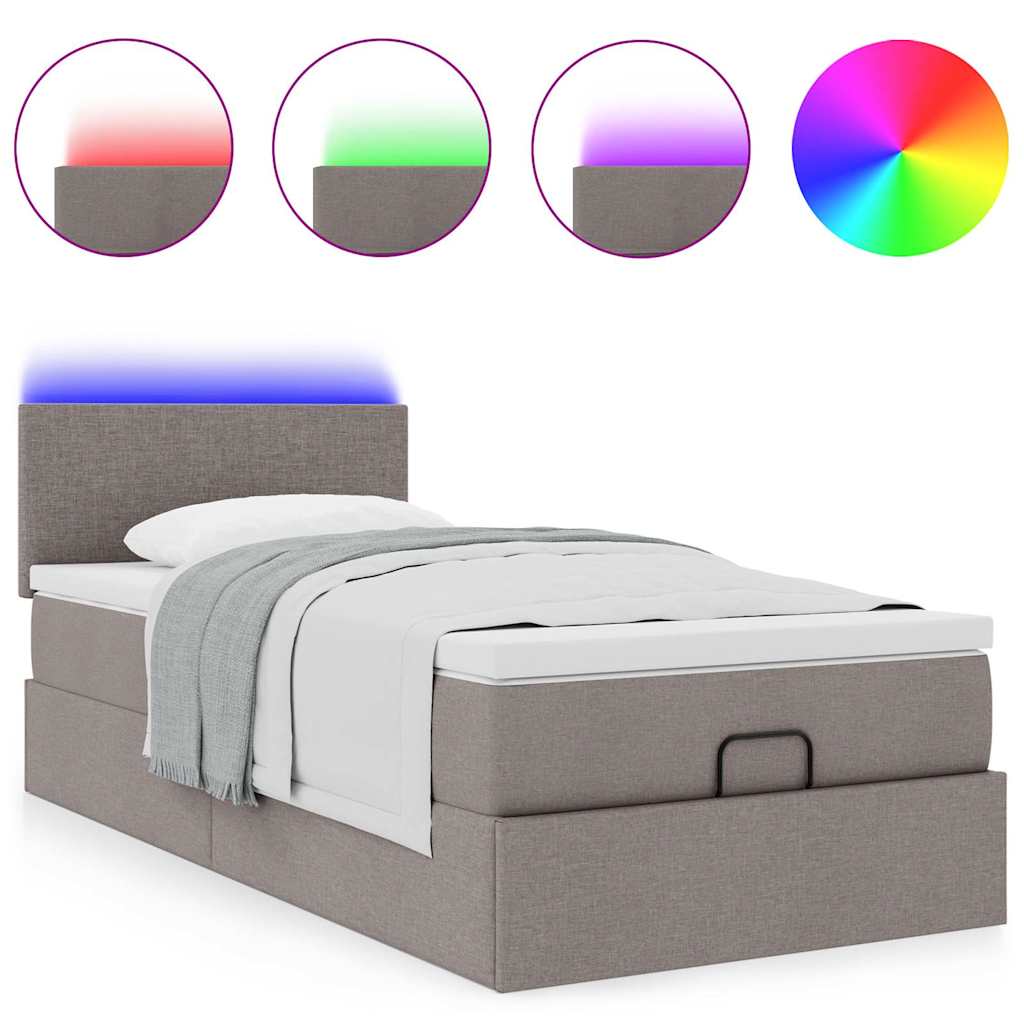 Ottoman bed met matras en LED's 90x190cm stof taupe