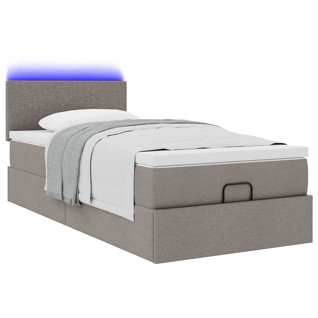 Ottoman bed met matras en LED's 90x190cm stof taupe