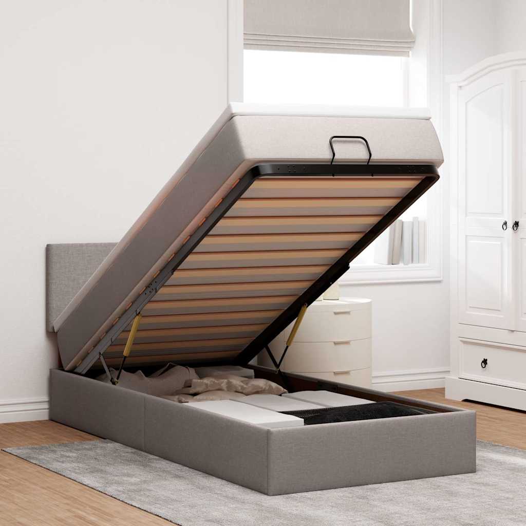 Ottoman bed met matras en LED's 90x190cm stof taupe