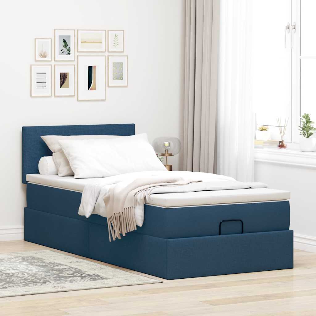 Ottoman bed met matras en LED's 90x190cm stof blauw