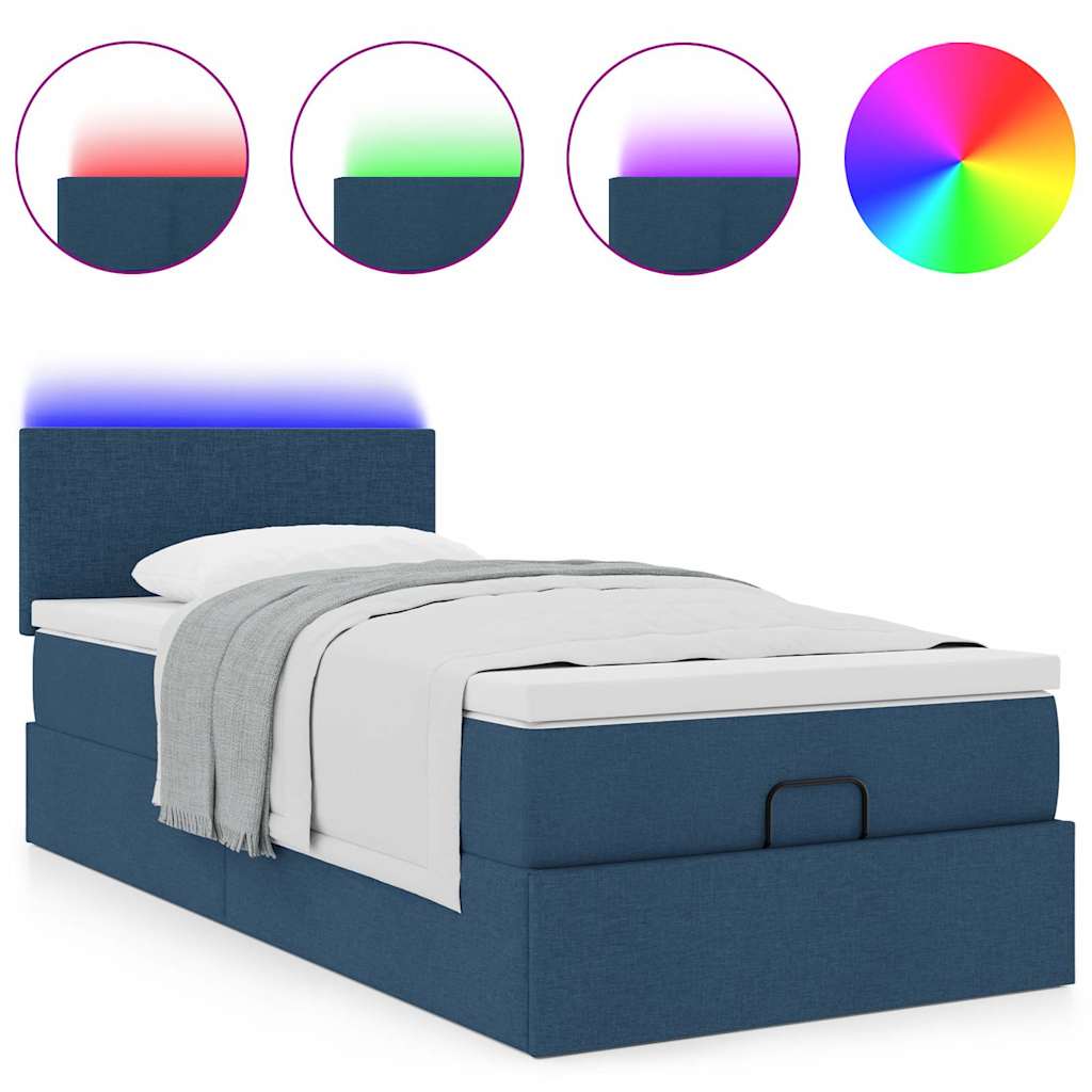 Ottoman bed met matras en LED's 90x190cm stof blauw