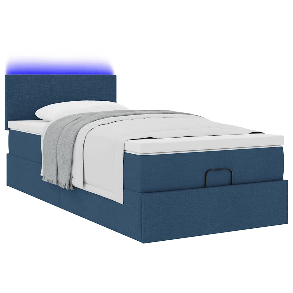 Ottoman bed met matras en LED's 90x190cm stof blauw
