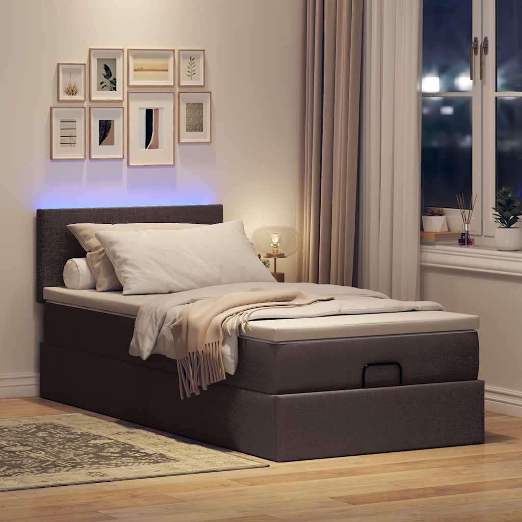 Bed poef met matras en LED's 90x200 cm stof donkerbruin is nu te koop bij PeponiXL, paradijselijk wonen!