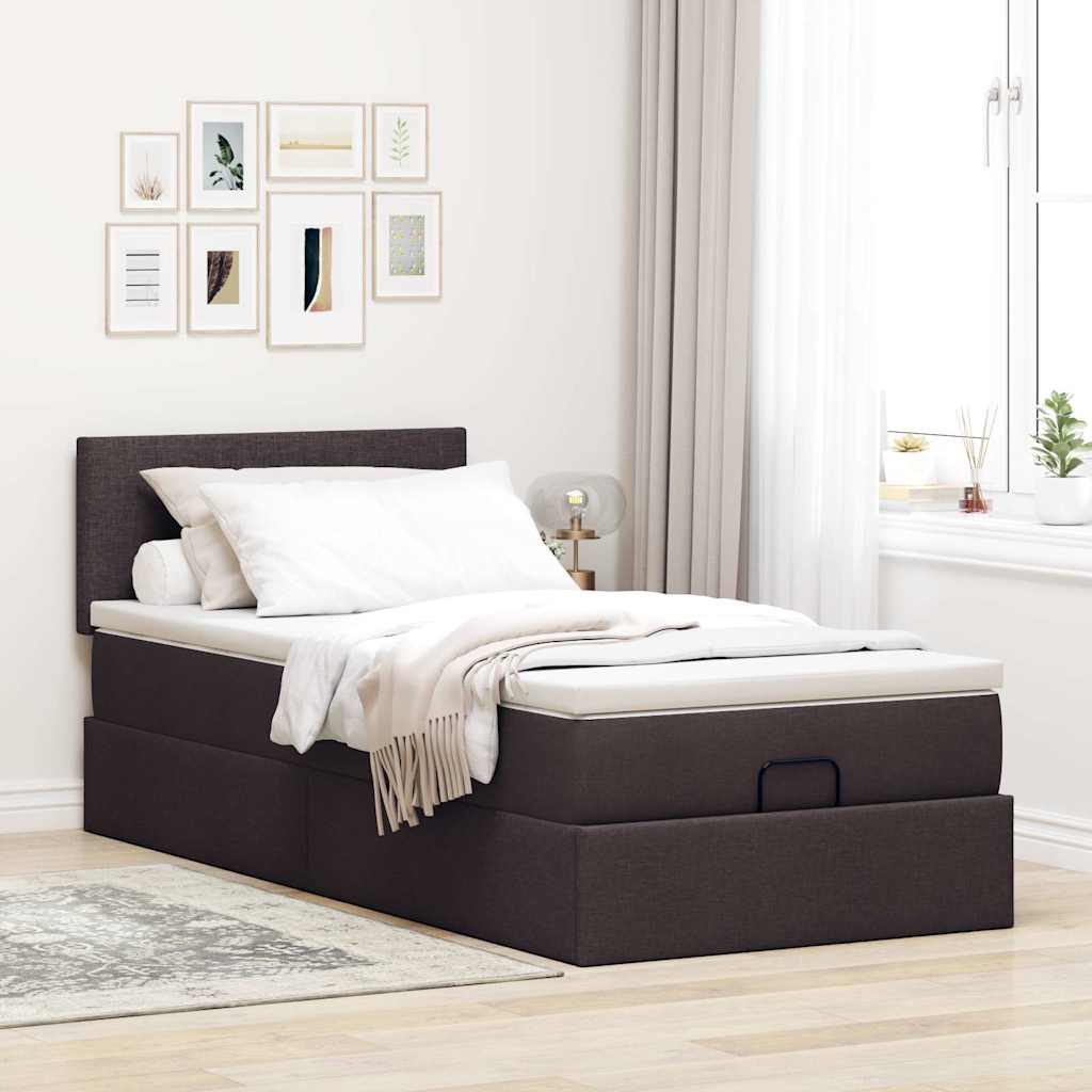 Bed poef met matras en LED's 90x200 cm stof donkerbruin is nu te koop bij PeponiXL, paradijselijk wonen!