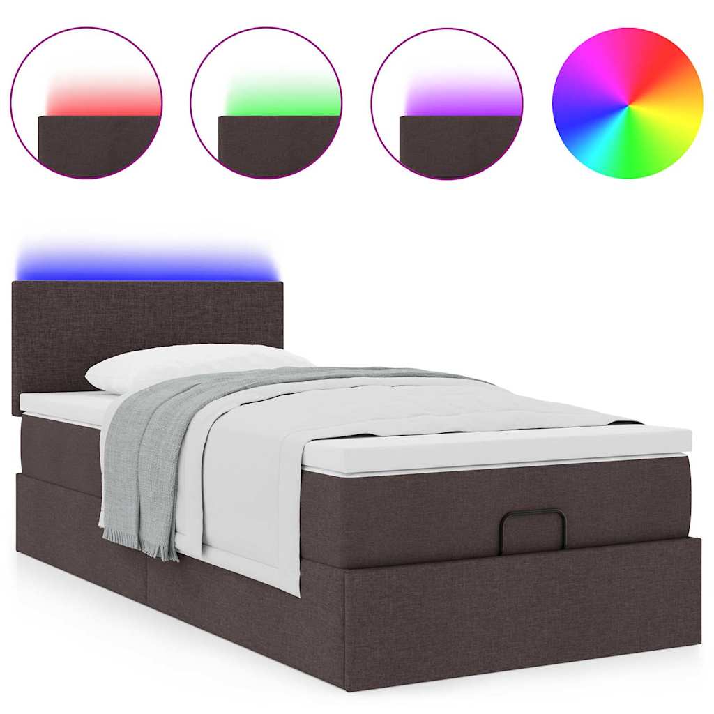 Bed poef met matras en LED's 90x200 cm stof donkerbruin is nu te koop bij PeponiXL, paradijselijk wonen!