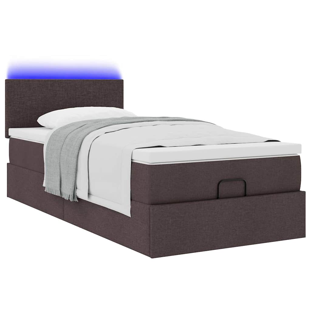 Bed poef met matras en LED's 90x200 cm stof donkerbruin is nu te koop bij PeponiXL, paradijselijk wonen!