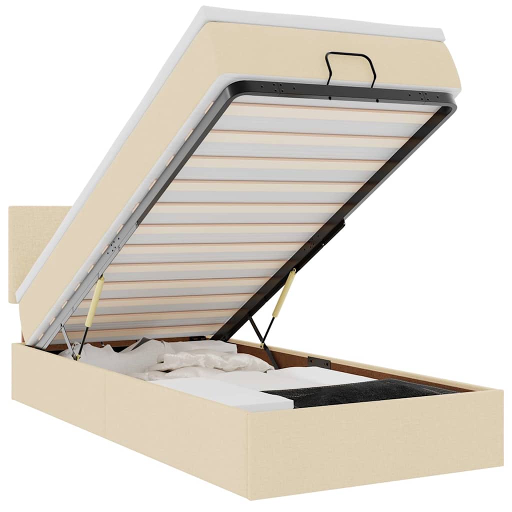 Bed poef met matras en LED's 90x200 cm stof crèmekleurig