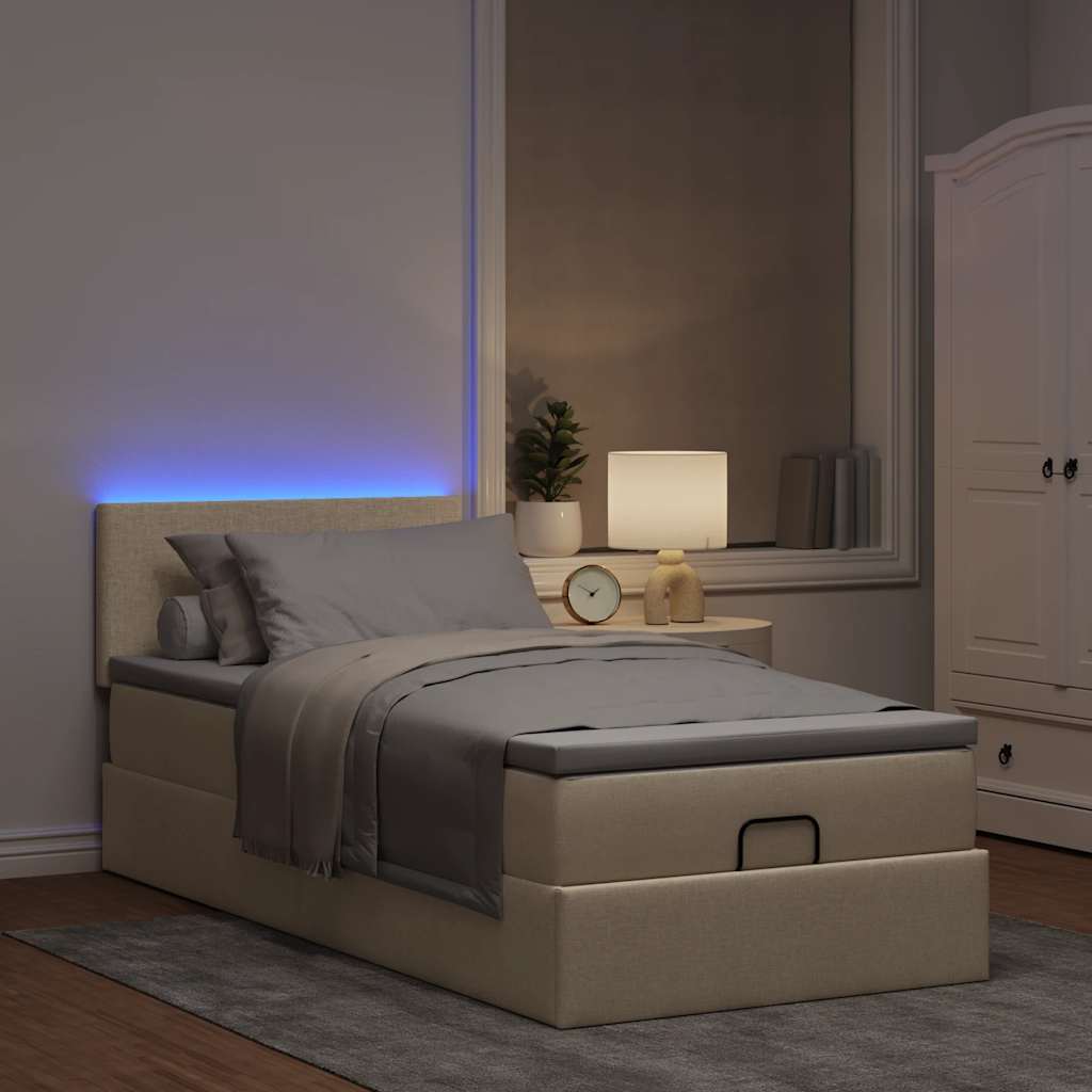 Bed poef met matras en LED's 90x200 cm stof crèmekleurig