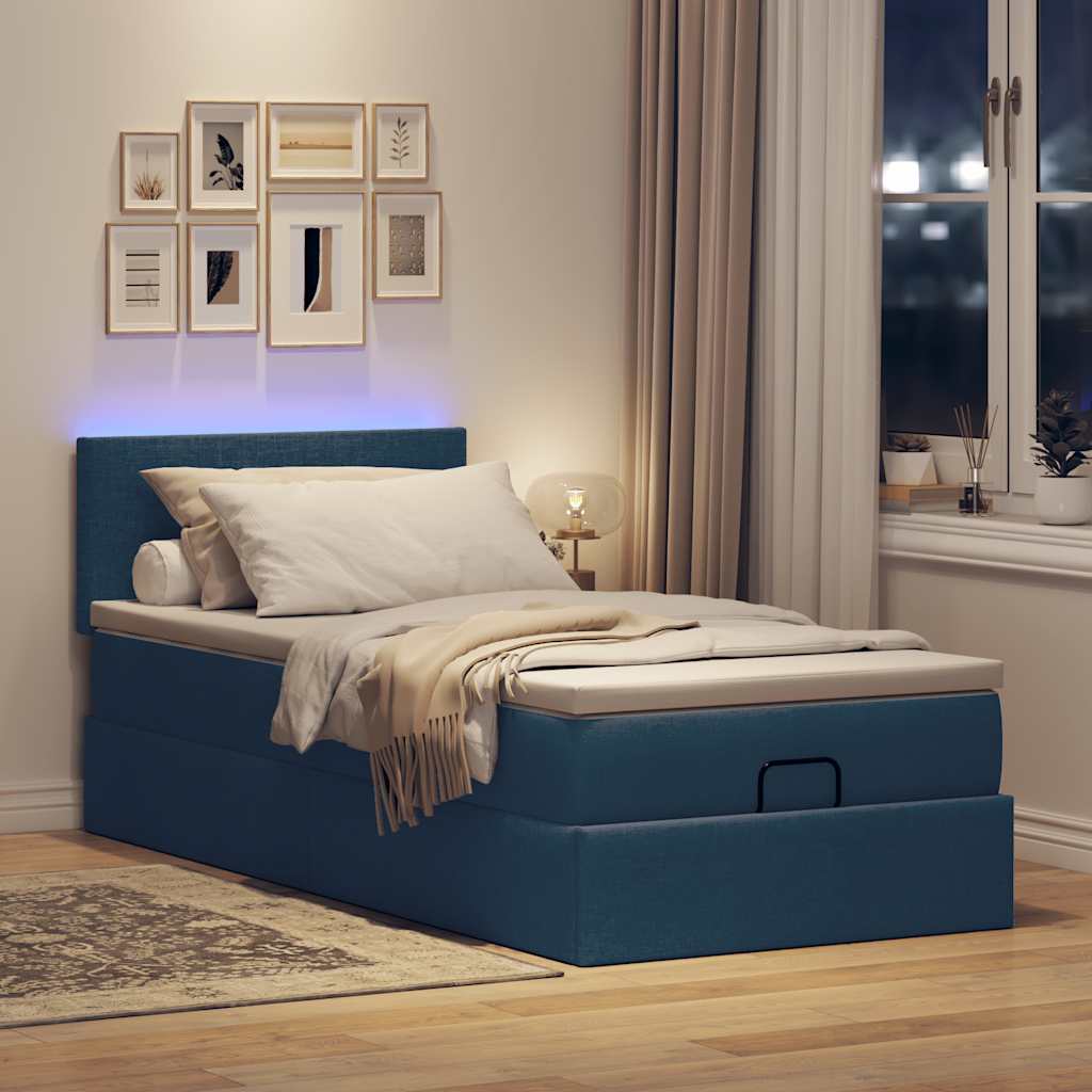 Bed poef met matras en LED's 90x200 cm stof blauw