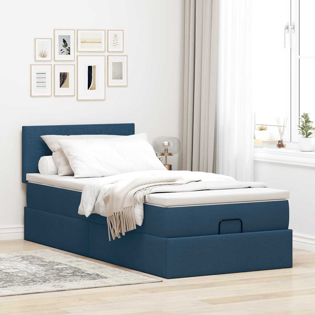Bed poef met matras en LED's 90x200 cm stof blauw