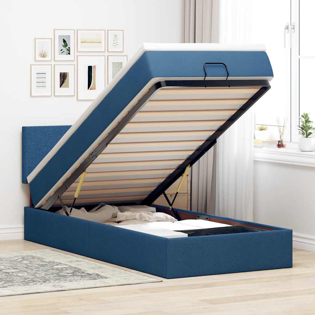 Bed poef met matras en LED's 90x200 cm stof blauw