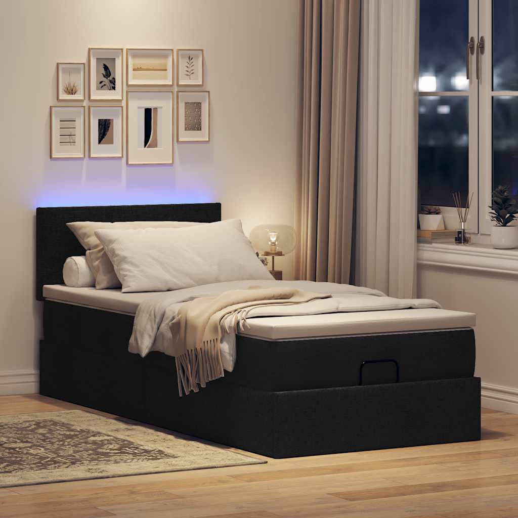 Ottoman bed met matras en LED's 100x200 cm stof zwart is nu te koop bij PeponiXL, paradijselijk wonen!