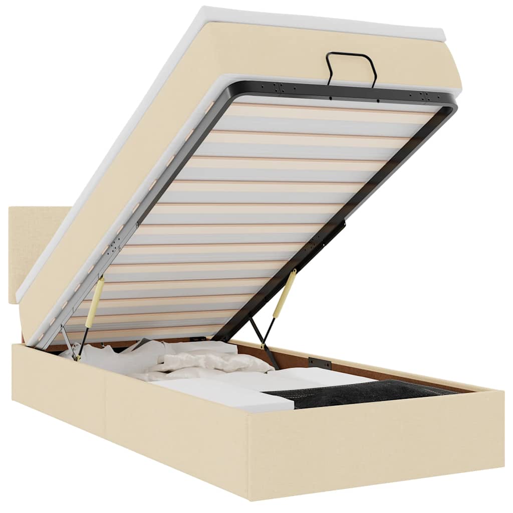 Ottoman bed met matras en LED's 100x200 cm stof crèmekleurig is nu te koop bij PeponiXL, paradijselijk wonen!