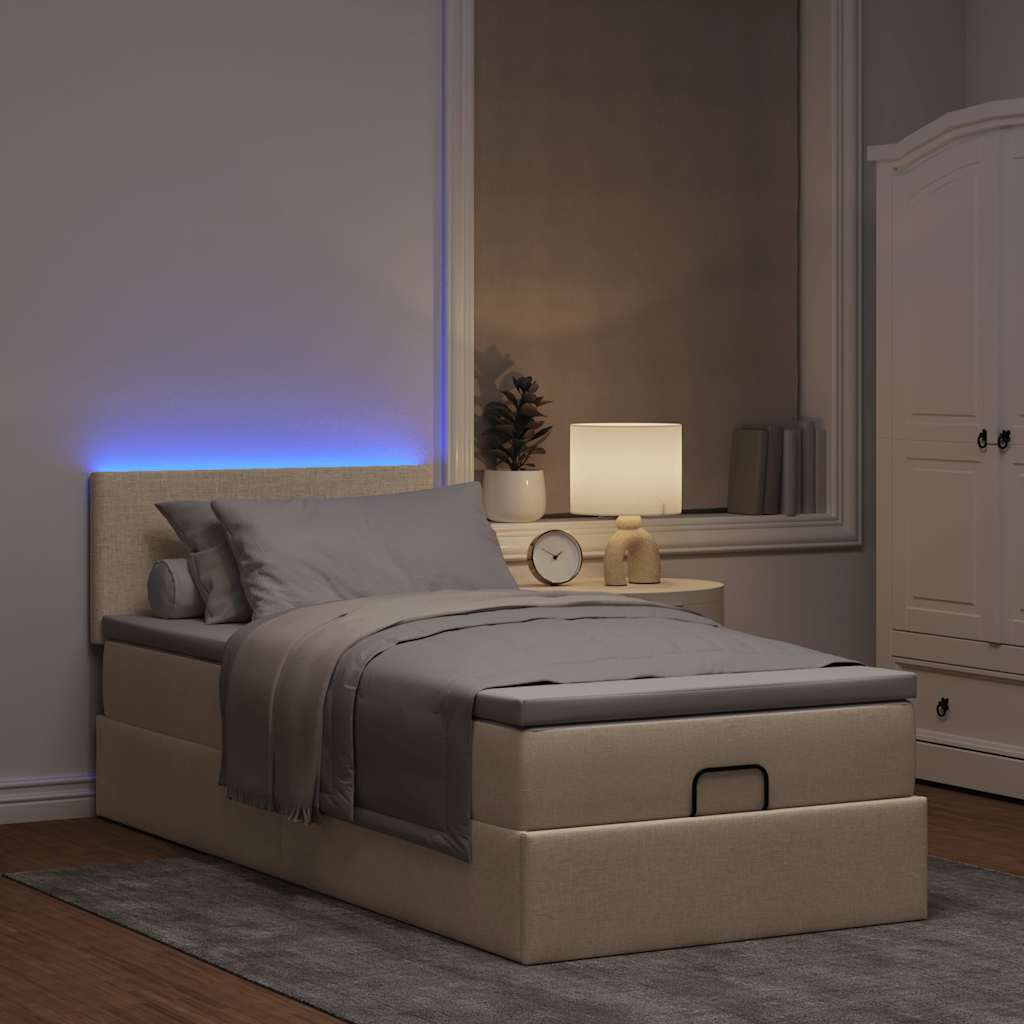 Ottoman bed met matras en LED's 100x200 cm stof crèmekleurig is nu te koop bij PeponiXL, paradijselijk wonen!