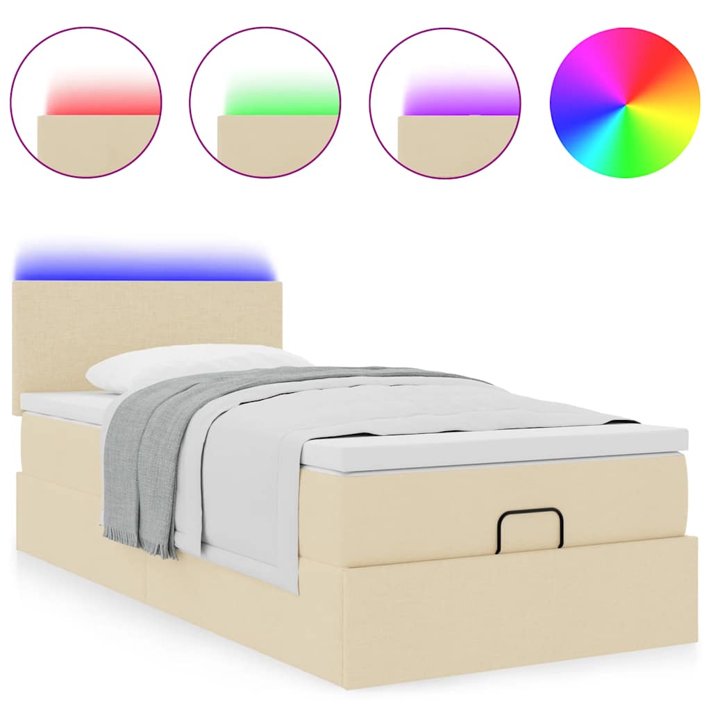 Ottoman bed met matras en LED's 100x200 cm stof crèmekleurig is nu te koop bij PeponiXL, paradijselijk wonen!
