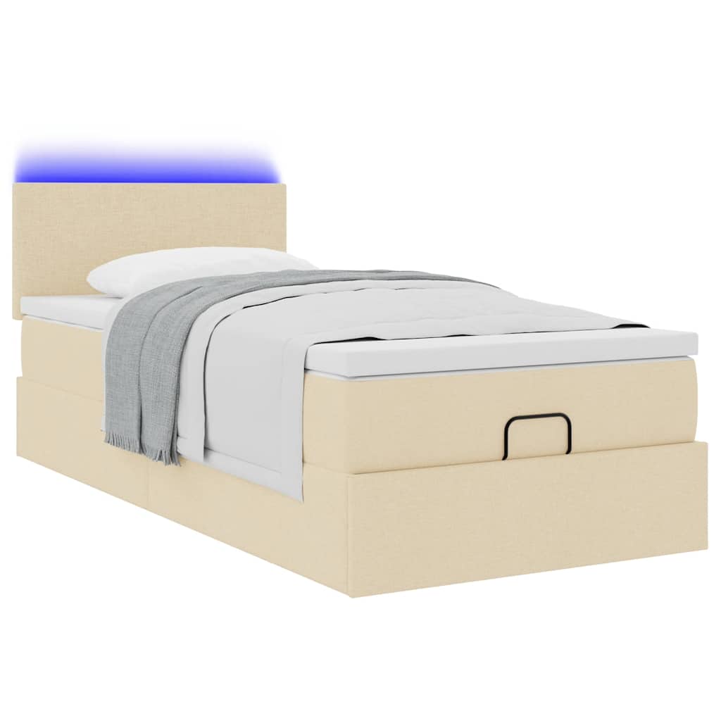 Ottoman bed met matras en LED's 100x200 cm stof crèmekleurig is nu te koop bij PeponiXL, paradijselijk wonen!