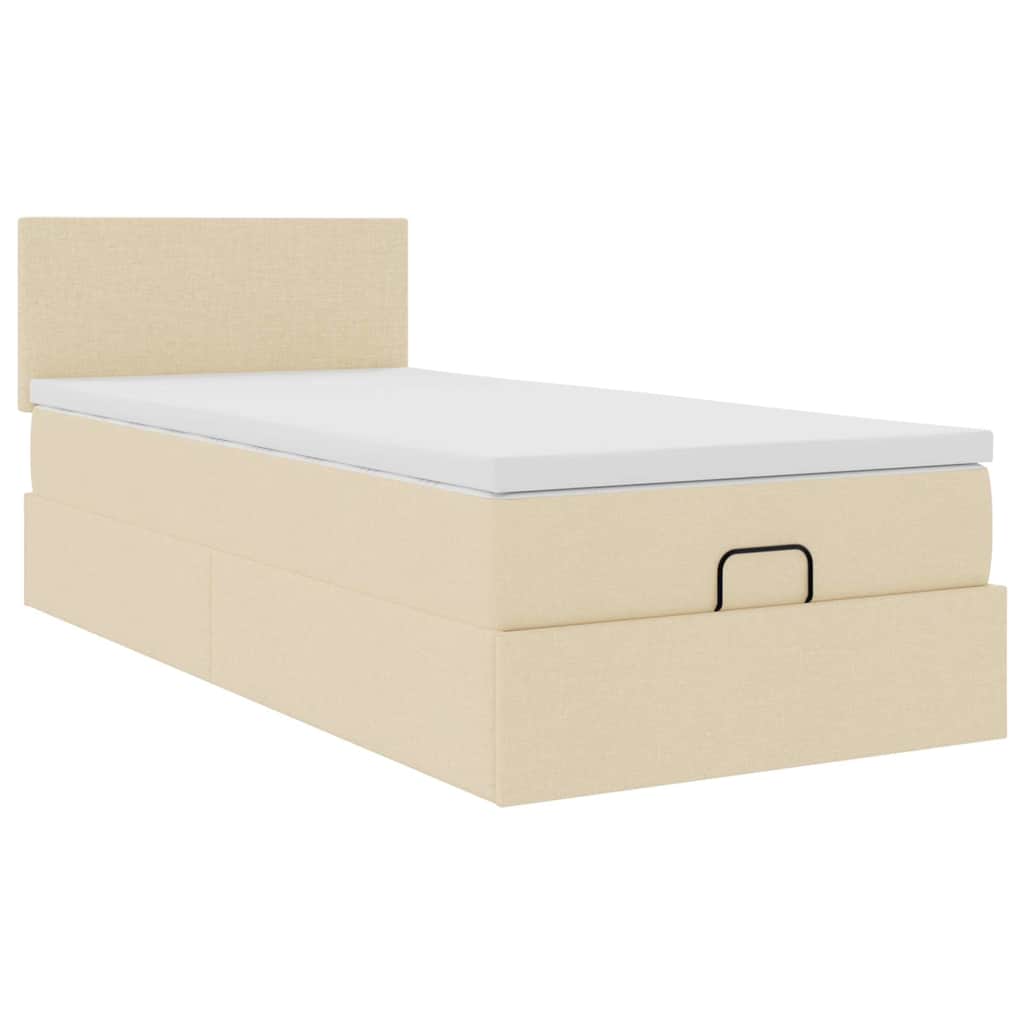 Ottoman bed met matras en LED's 100x200 cm stof crèmekleurig is nu te koop bij PeponiXL, paradijselijk wonen!
