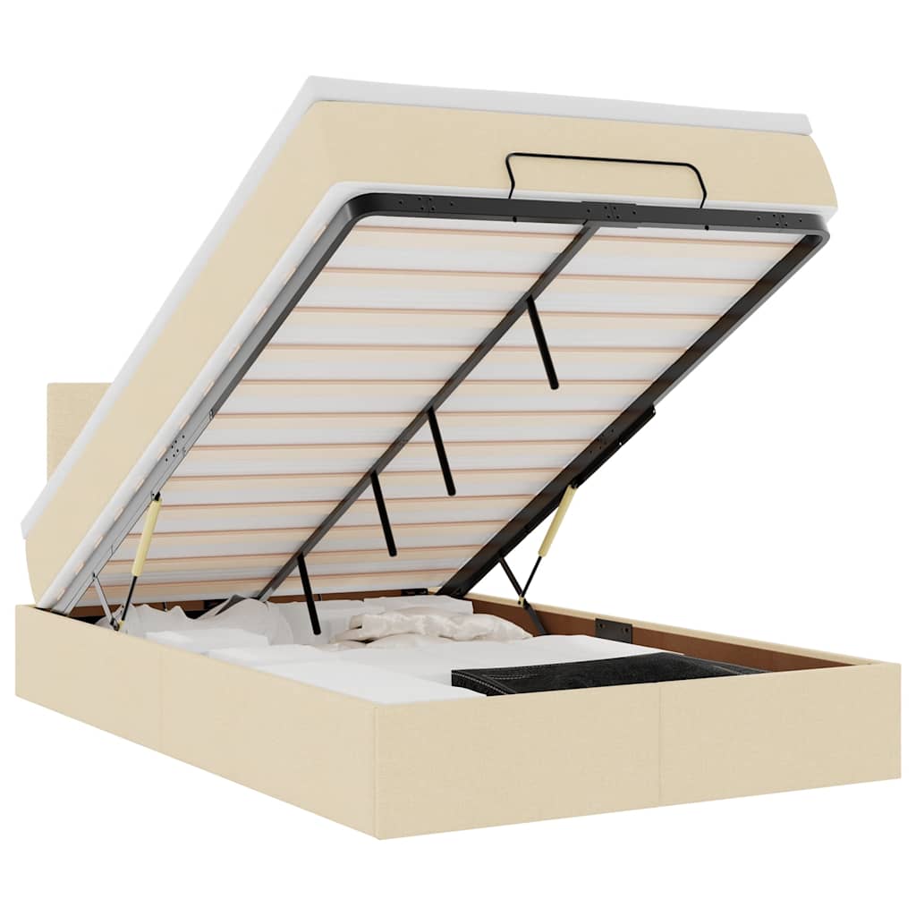 Bed poef met matras en LED's 120x190 cm stof crèmekleurig is nu te koop bij PeponiXL, paradijselijk wonen!