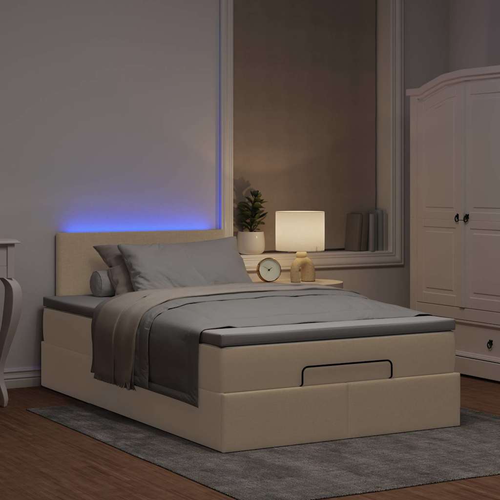 Bed poef met matras en LED's 120x190 cm stof crèmekleurig is nu te koop bij PeponiXL, paradijselijk wonen!