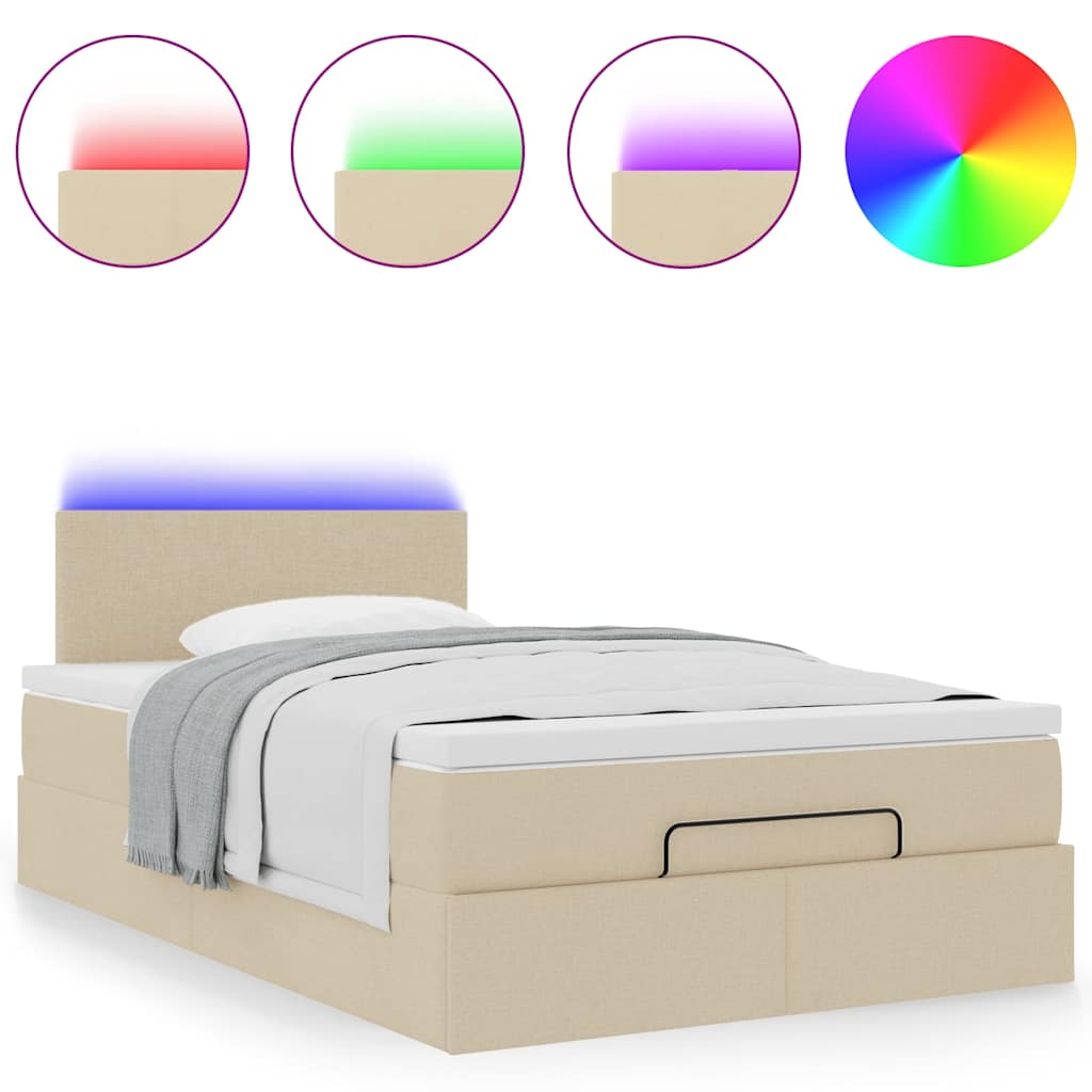 Bed poef met matras en LED's 120x190 cm stof crèmekleurig is nu te koop bij PeponiXL, paradijselijk wonen!