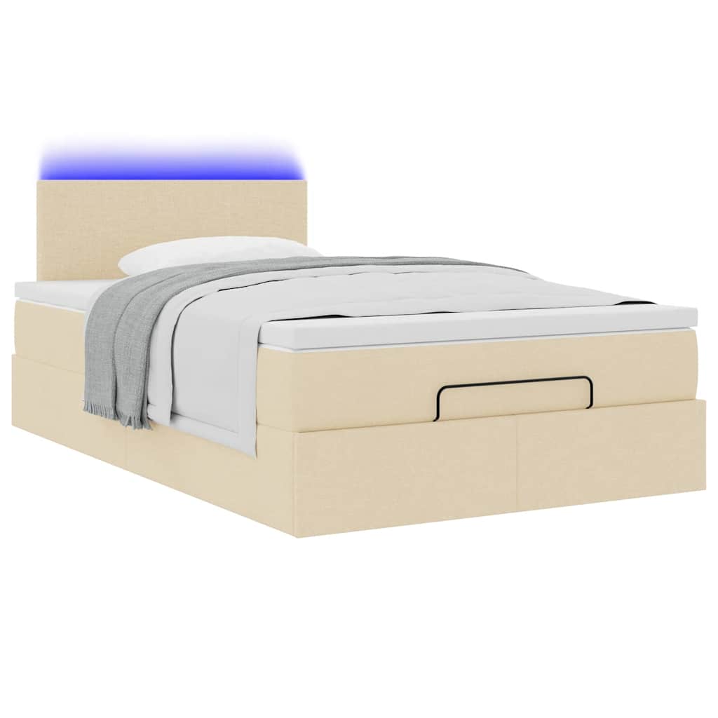 Bed poef met matras en LED's 120x190 cm stof crèmekleurig is nu te koop bij PeponiXL, paradijselijk wonen!