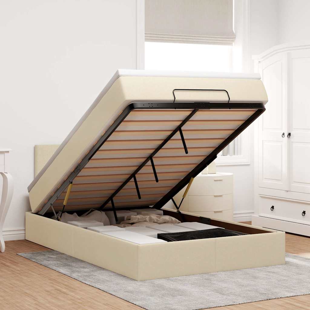 Bed poef met matras en LED's 120x190 cm stof crèmekleurig is nu te koop bij PeponiXL, paradijselijk wonen!