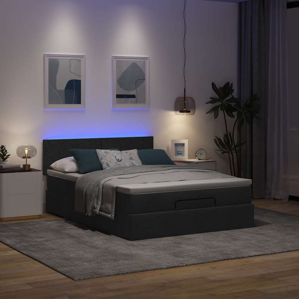 Bed poef met matras en LED's stof 140x190 cm zwart