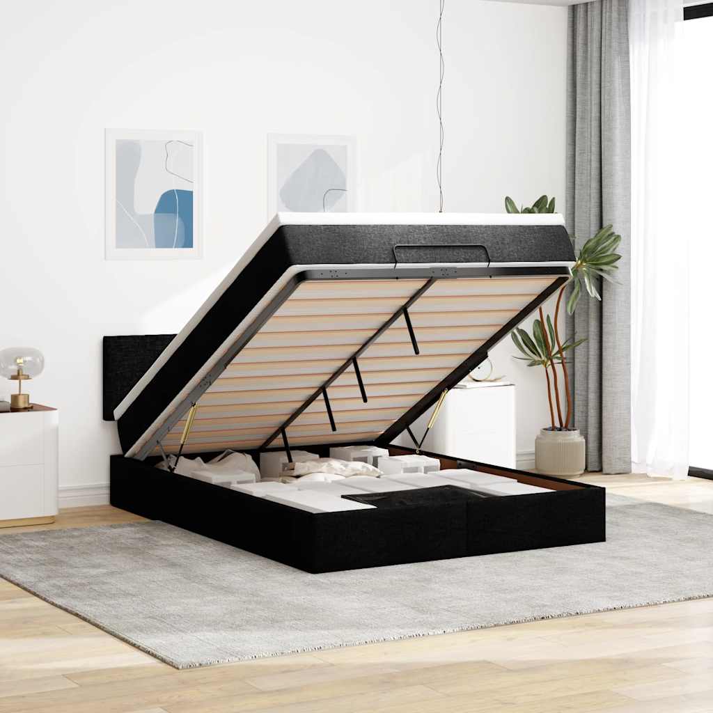 Bed poef met matras en LED's stof 140x190 cm zwart